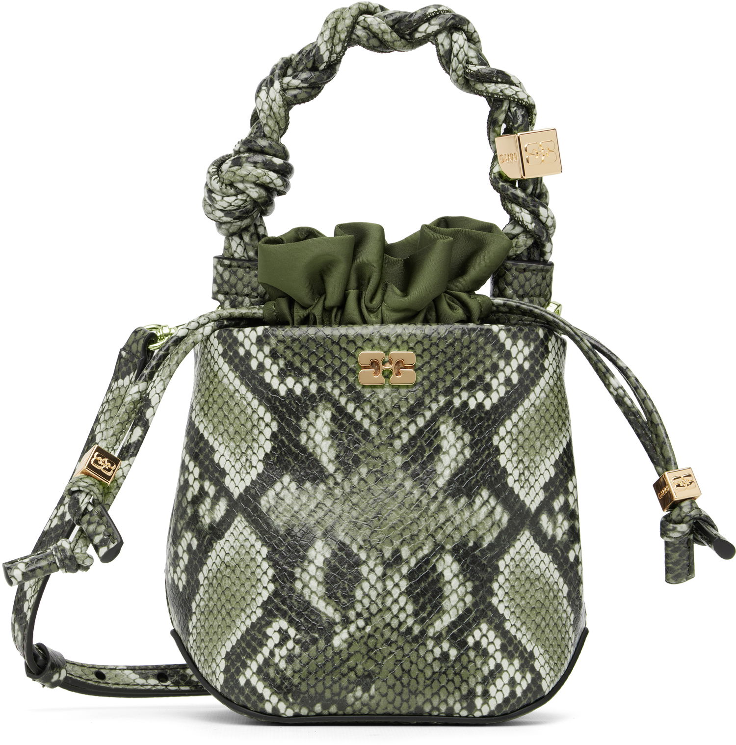 Kabelka GANNI Bou Bucke Mini Snakeskin Bucket Bag Zelené | A6702, 0