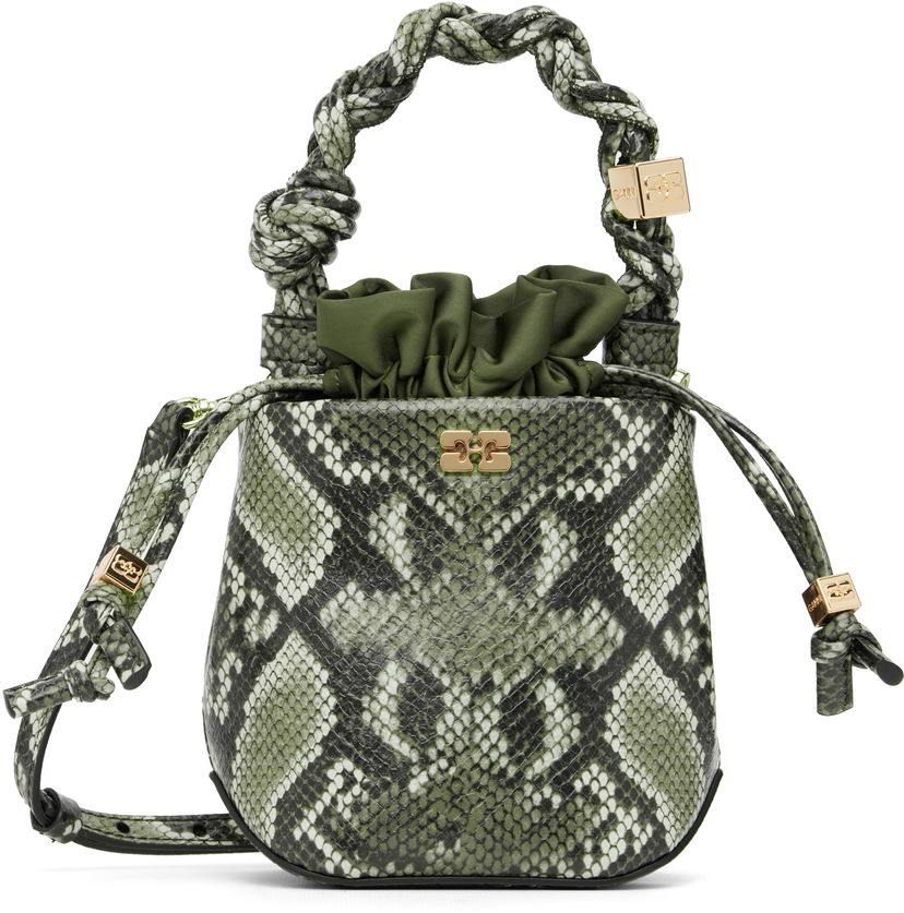 Kabelka GANNI Bou Bucke Mini Snakeskin Bucket Bag Zelené | A6702