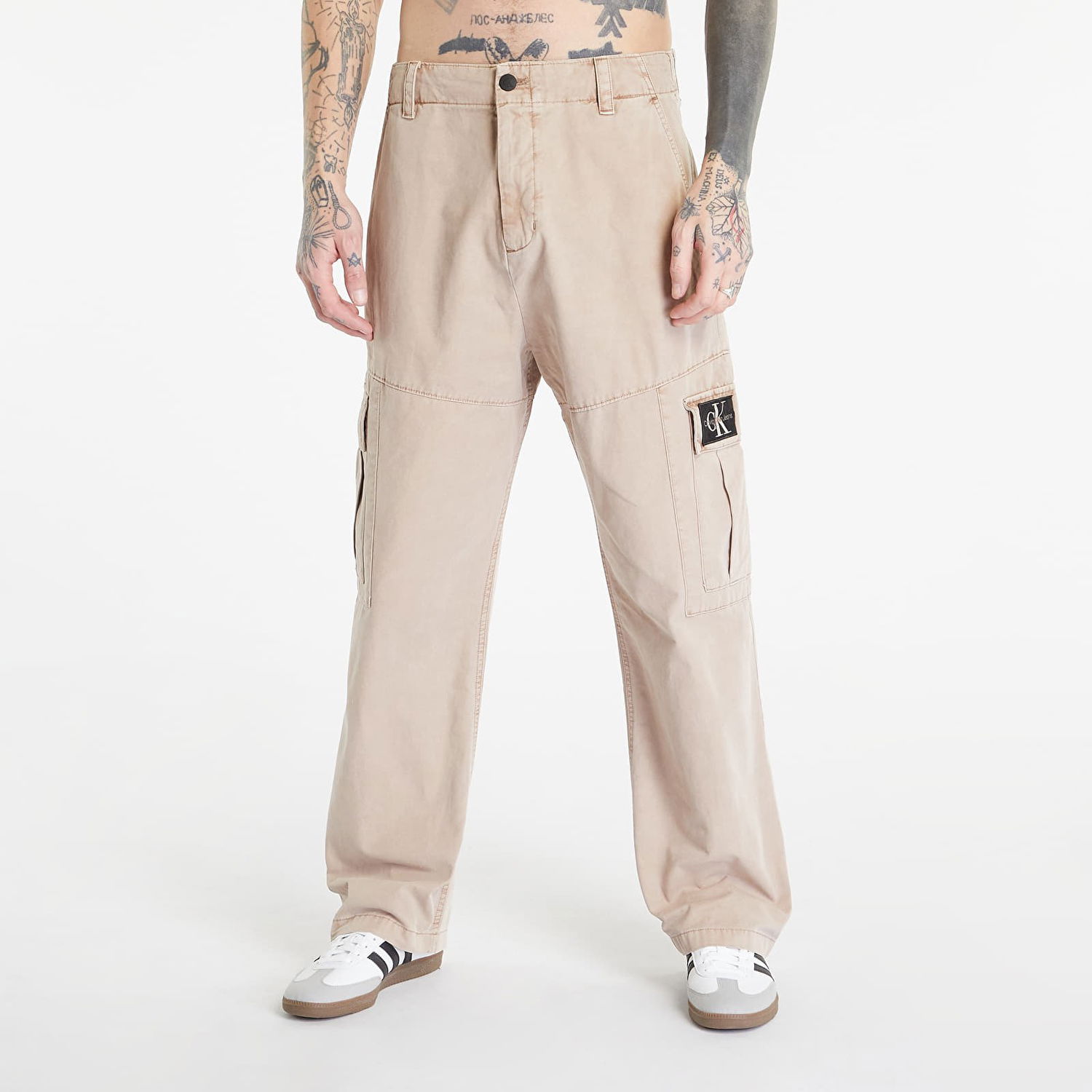 Cargo nohavice CALVIN KLEIN Mineral Dye Cargo Woven Pants Béžová | J30J322918 PE5, 0