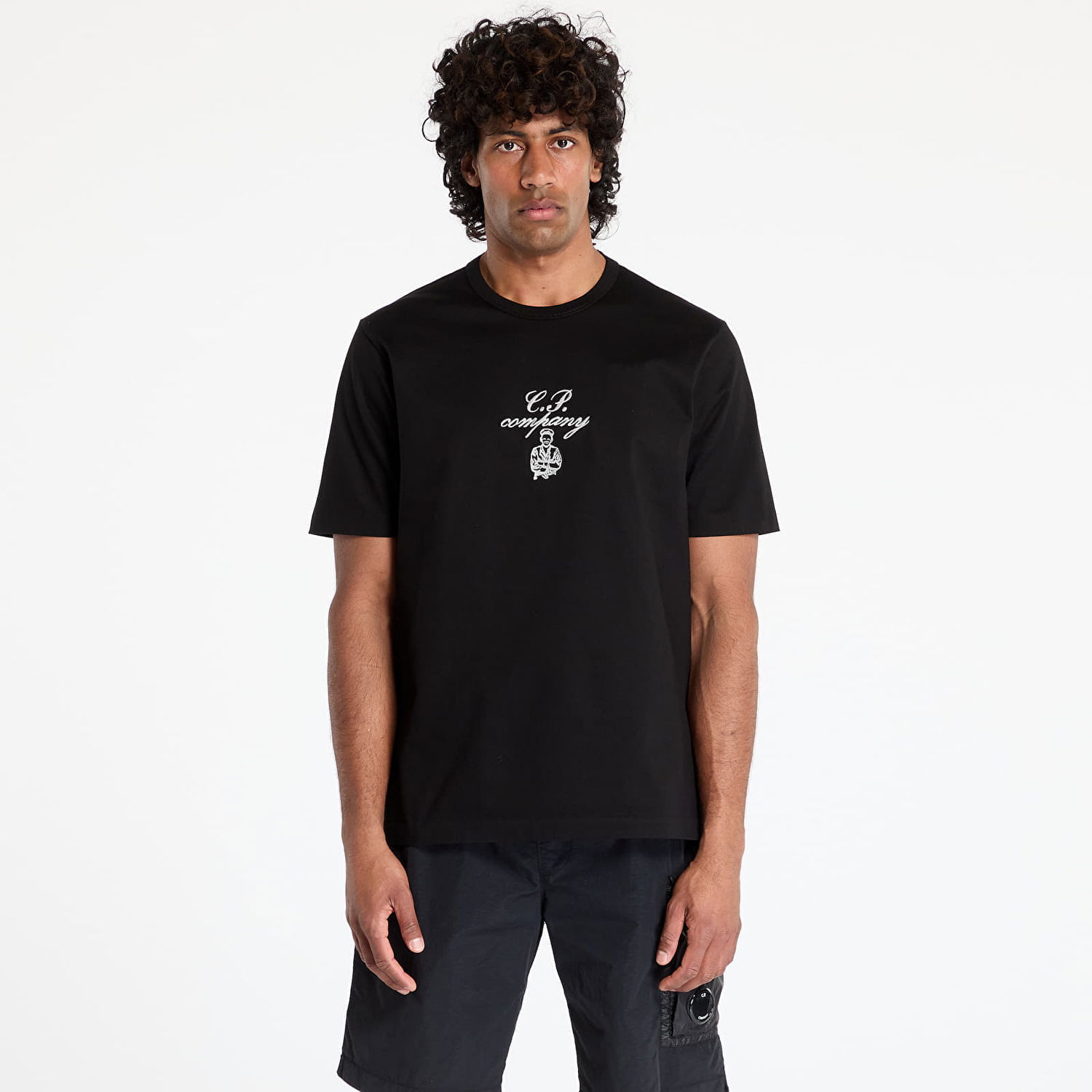 Tričko C.P. Company C.P. Company 30/2 Mercerized Jersey Twisted Embroidery T-Shirt Čierna | 18CMTS109A110301W-999, 0