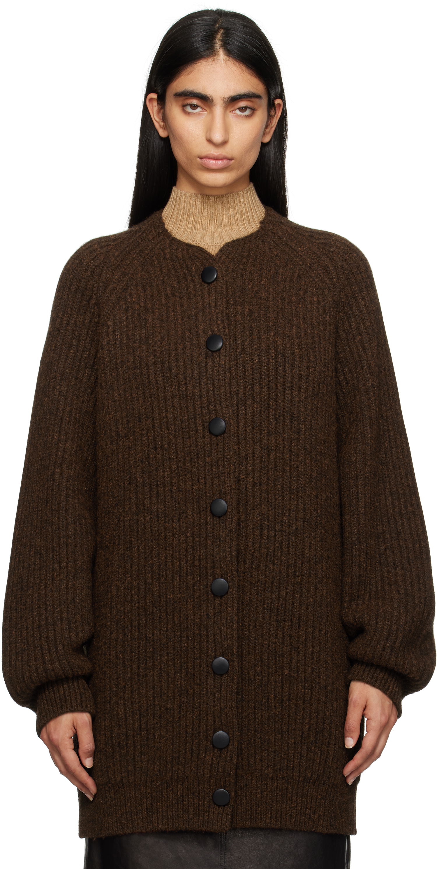 Sveter Khaite Jina Wool-Blend Cardigan Hnedá | 9633615, 0
