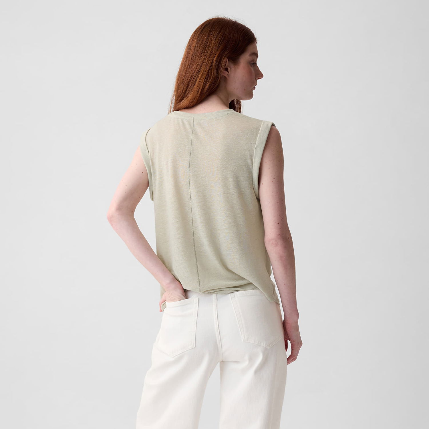 Tielko GAP Top Sleeveless Linen Blend Shell Top Regular Grey Šedá | 878221-01, 1