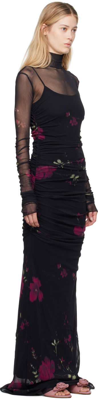 Šaty Blumarine Rose Print Sheer Maxi Dress Čierna | A422A531A, 1