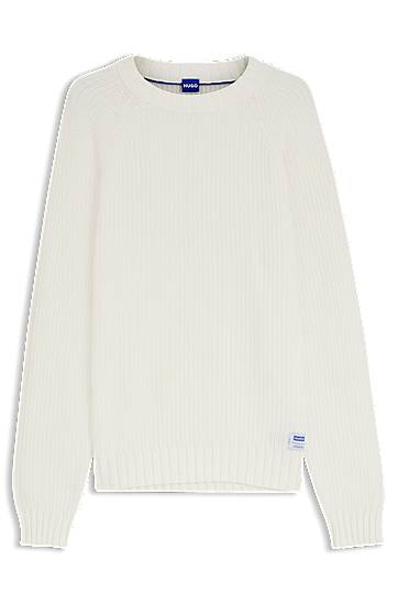 Sveter BOSS Rib-knit crew-neck sweater in cotton Biela | 50551398