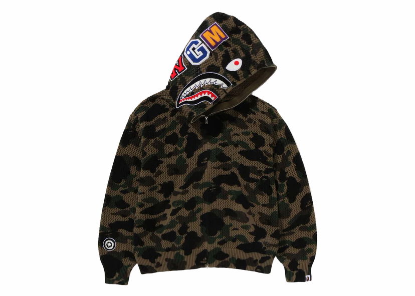 Mikina BAPE BAPE 1st Camo Crochet Shark Full Zip Hoodie Green Zelené | 1K30-115-307