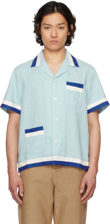 Košeľa Bode Bode Seedling Stripe Linen Resort Shirt Modrá | MRS25SH031, 0