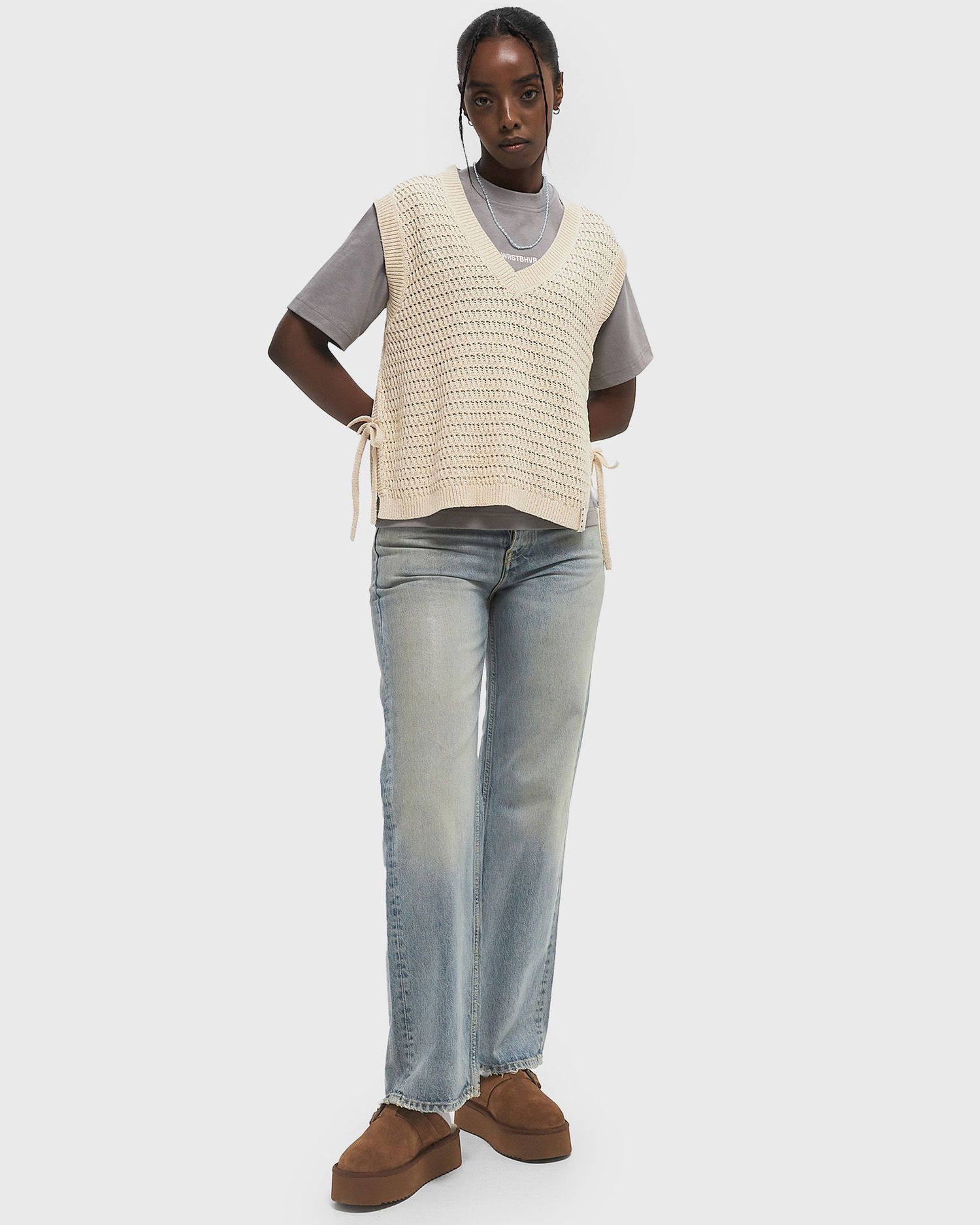 Sveter ØLÅF Olaf Open Knit Vest Béžová | W200702-OFF-WHITE, 1
