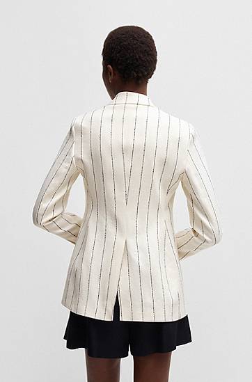 Bunda BOSS Slim-Fit Striped Linen-Blend Bouclé Suit Jacket Biela | 50537464, 1