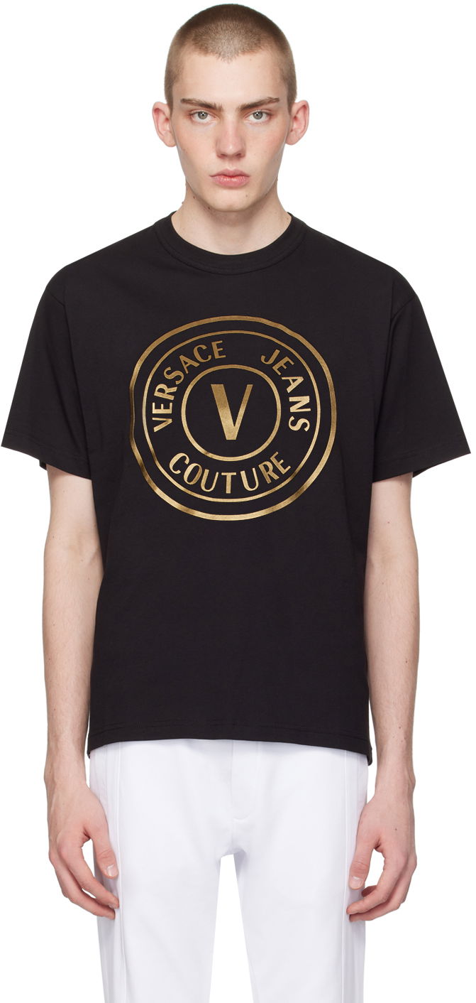 Tričko Versace Jeans Couture Black V-Emblem T-Shirt Čierna | E76GAHT04_ECJ00T