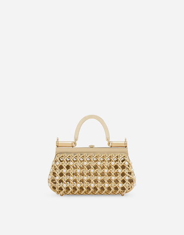 Kabelka Dolce & Gabbana Dolce & Gabbana Woven Pearl Embellished Top Handle Bag Metalická | BB7618AV60189329, 3