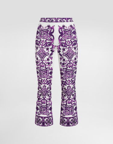 Nohavice Dolce & Gabbana Dolce & Gabbana Majolica Print Silk Flare Trousers Fialová | FTAG7THPABPIP3TN, 0