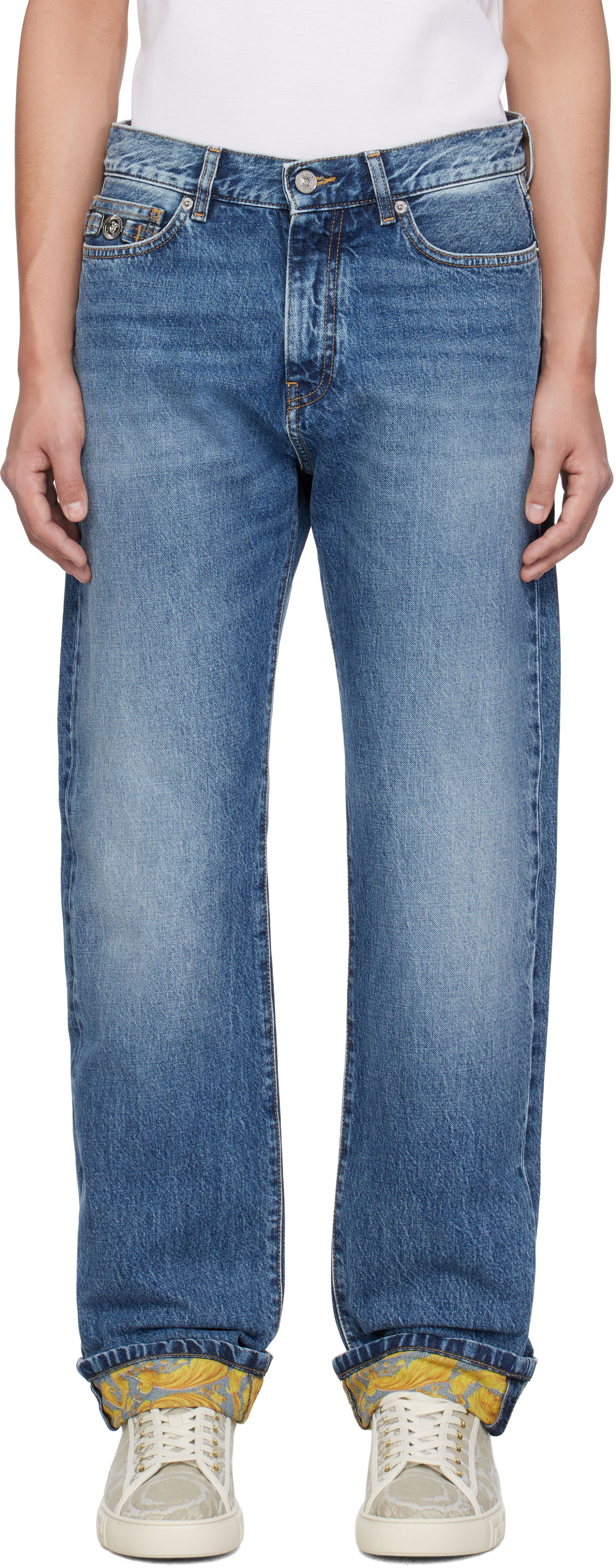 Džínsy Versace Versace Stonewashed Cuffed Jeans Modrá | 1018013_1A12886, 0