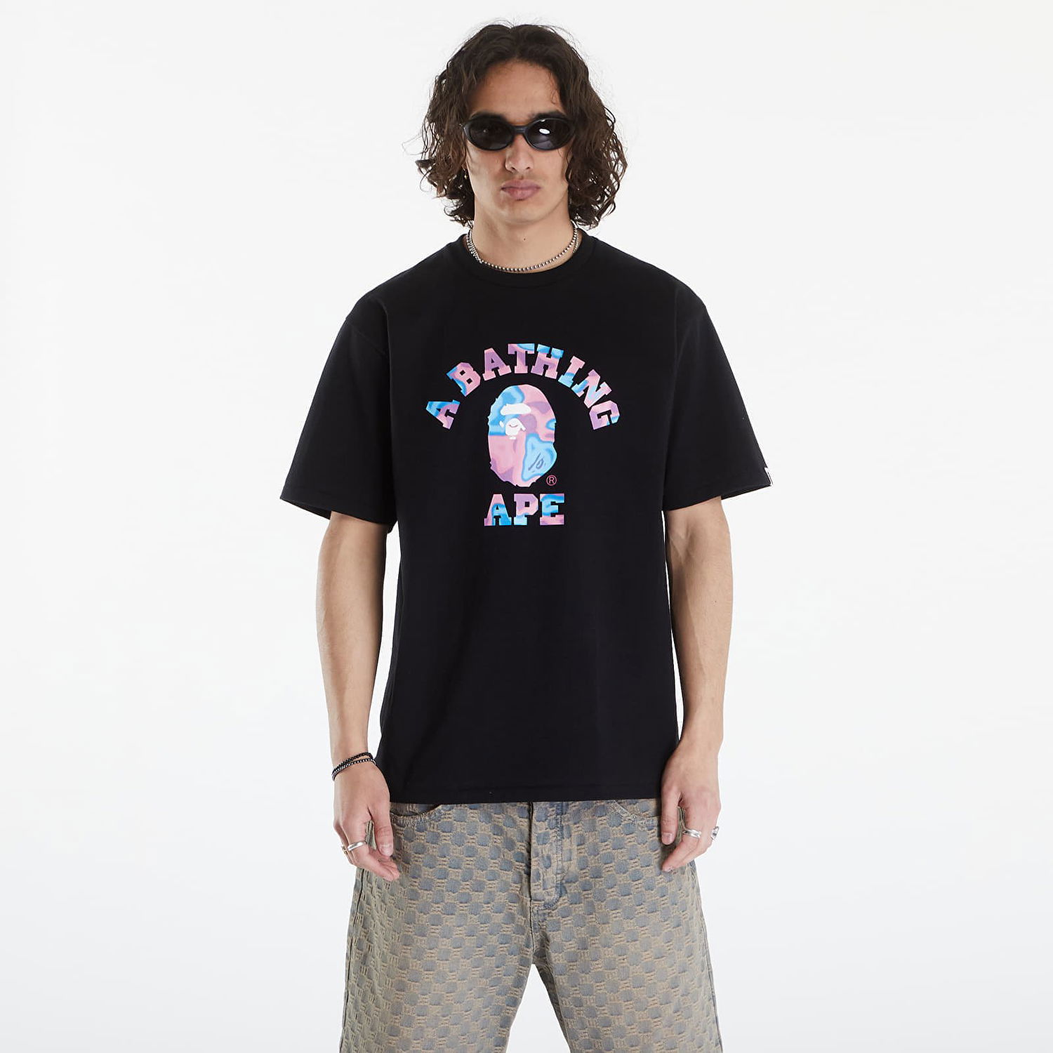 Tričko BAPE A BATHING APE Liquid Camo College Tee Black/ Pink Čierna | 001TEK301028M BKG, 0