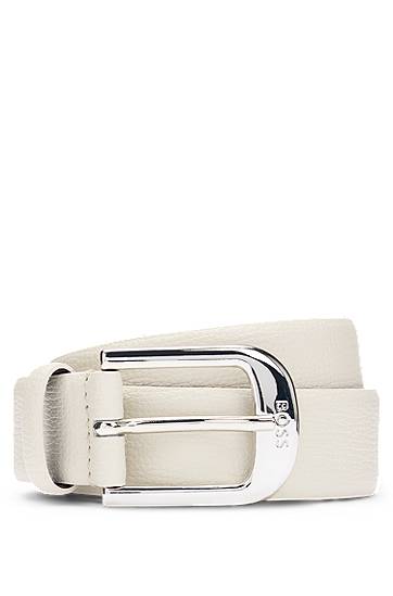 Opasok BOSS BOSS Grained-Leather Belt with Logo Buckle Biela | 50480651, 0