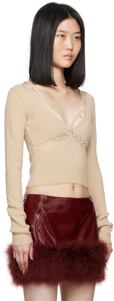 Crop Top Blumarine Lace Trimmed Knit Top Béžová | A422M460A, 1