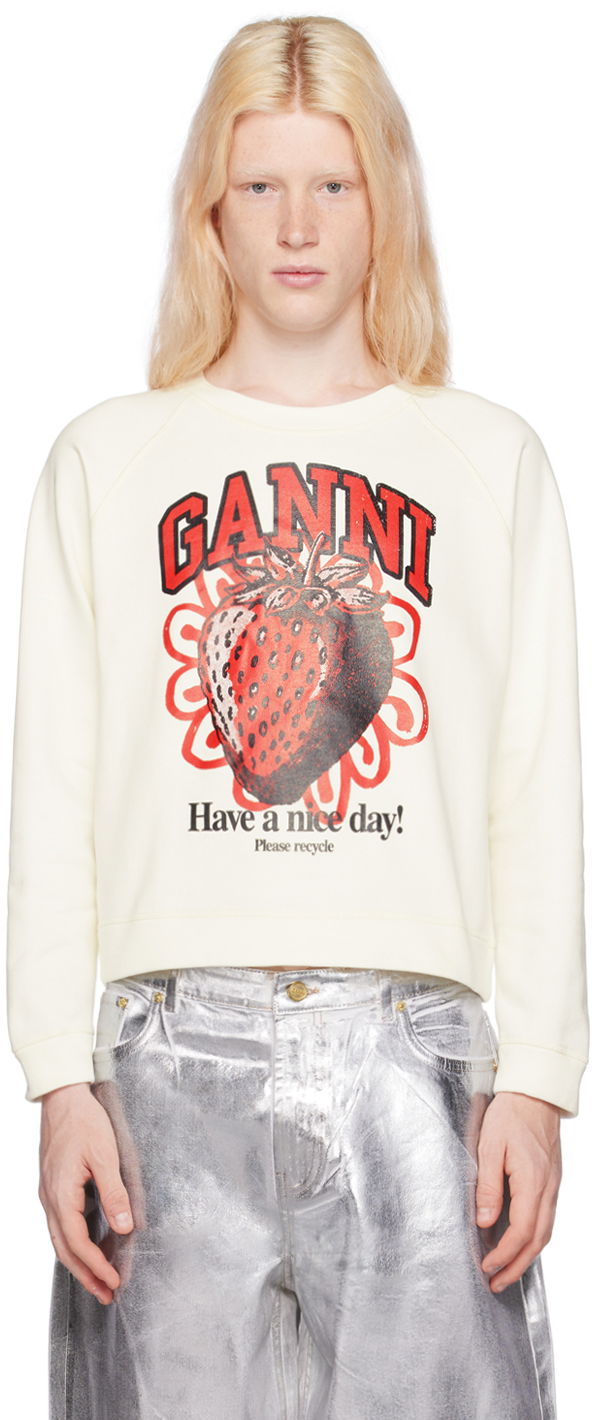 Mikina GANNI Strawberry Print Sweatshirt Biela | T3764, 0