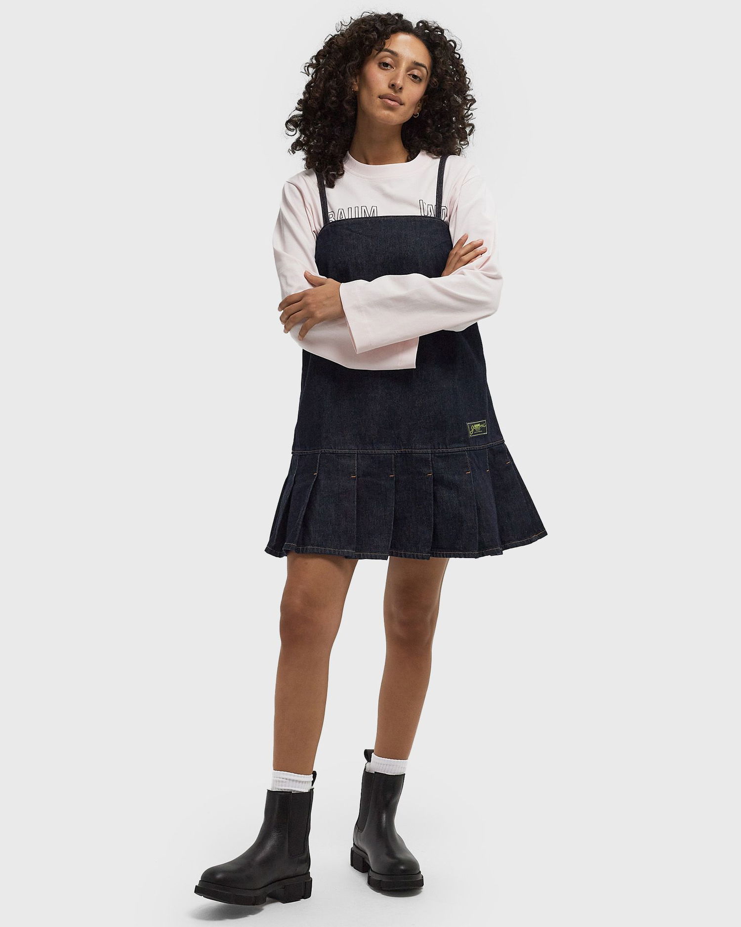 Sukňa GANNI Denim Strap Mini Dress With Pleated Skirt Modrá | J1622-077, 1