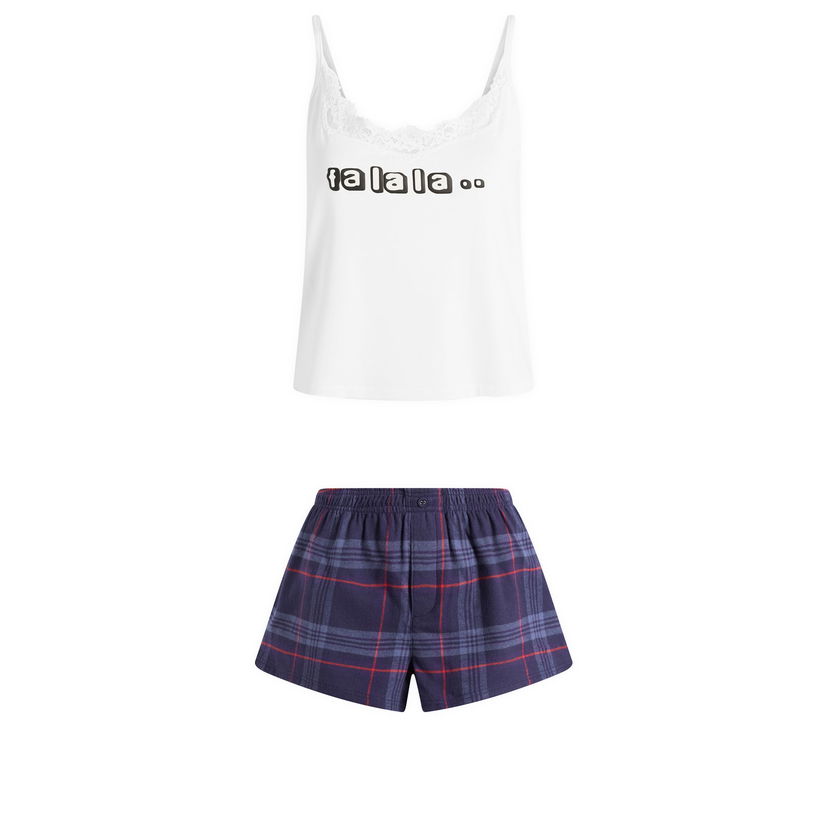 Pyžamo SKIMS CPFM Sleep Lace Cami & Flannel Short Sleep Set Fa La La Plaid Rôznofarebný | ST-SST-10056W-MFA