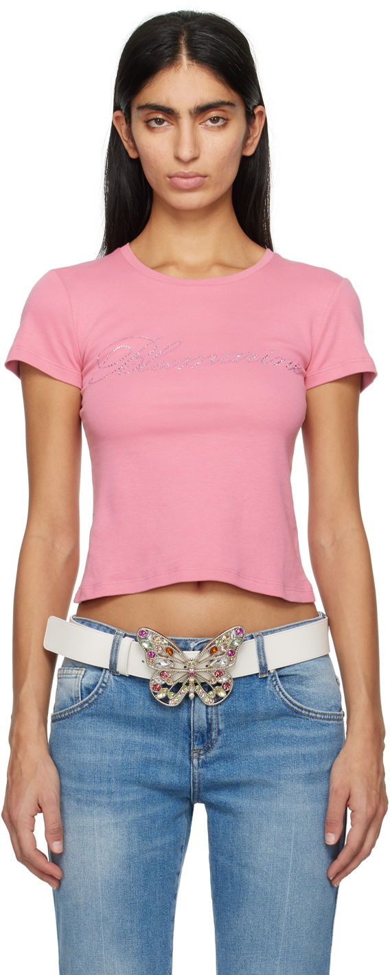 Tričko Blumarine Crystal-Cut Cropped T-Shirt Ružová | P422T054A, 0