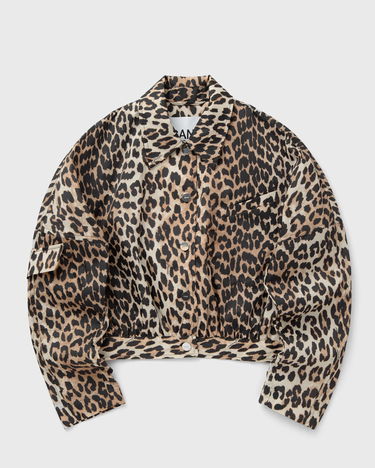 Bunda GANNI Ganni Duchesse Nylon Short Leopard Print Jacket Hnedá | W0470-943, 0