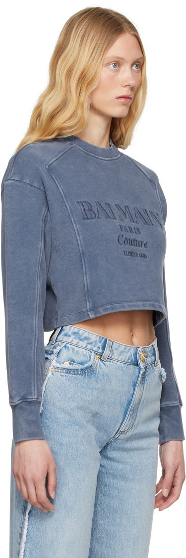 Sveter Balmain Balmain 'Couture' Cropped Embroidered Sweatshirt Modrá | EF1JO076BC96, 1