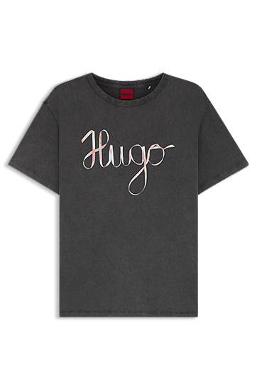 Tričko BOSS HUGO Cotton-Jersey T-Shirt with Logo Artwork Čierna | 50544868