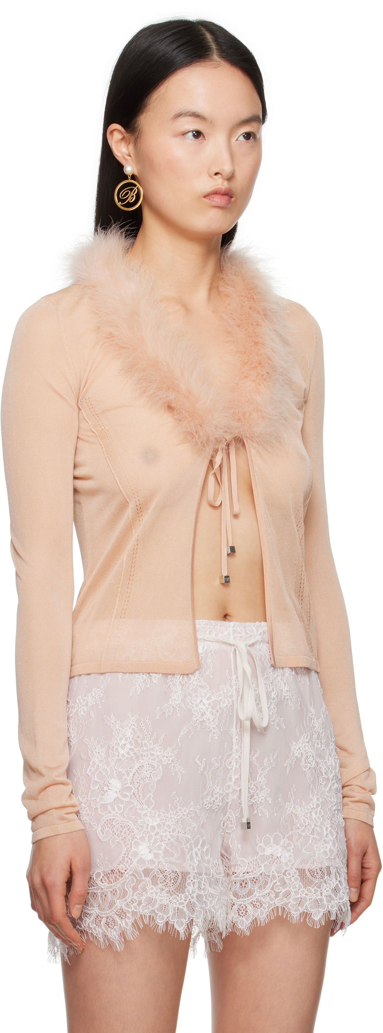 Blumarine Feather Trim Knit Cardigan