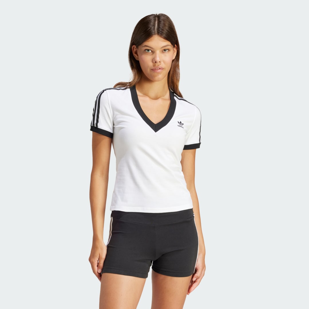 Tričko adidas Originals 3-Stripes V-Neck Slim T-shirt Biela | IR8114, 0