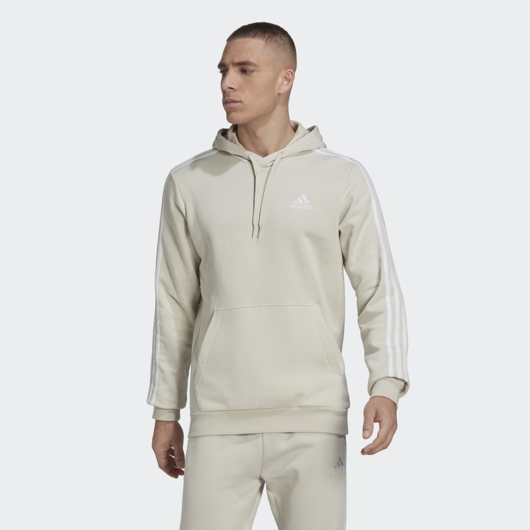 Mikina adidas Performance Essentials Fleece 3-Stripes Hoodie Béžová | HL2265, 0