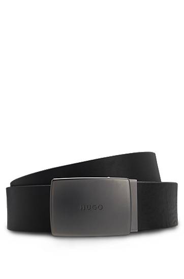 Opasok BOSS HUGO Leather Belt with Plaque Buckle Čierna | 50553993, 0
