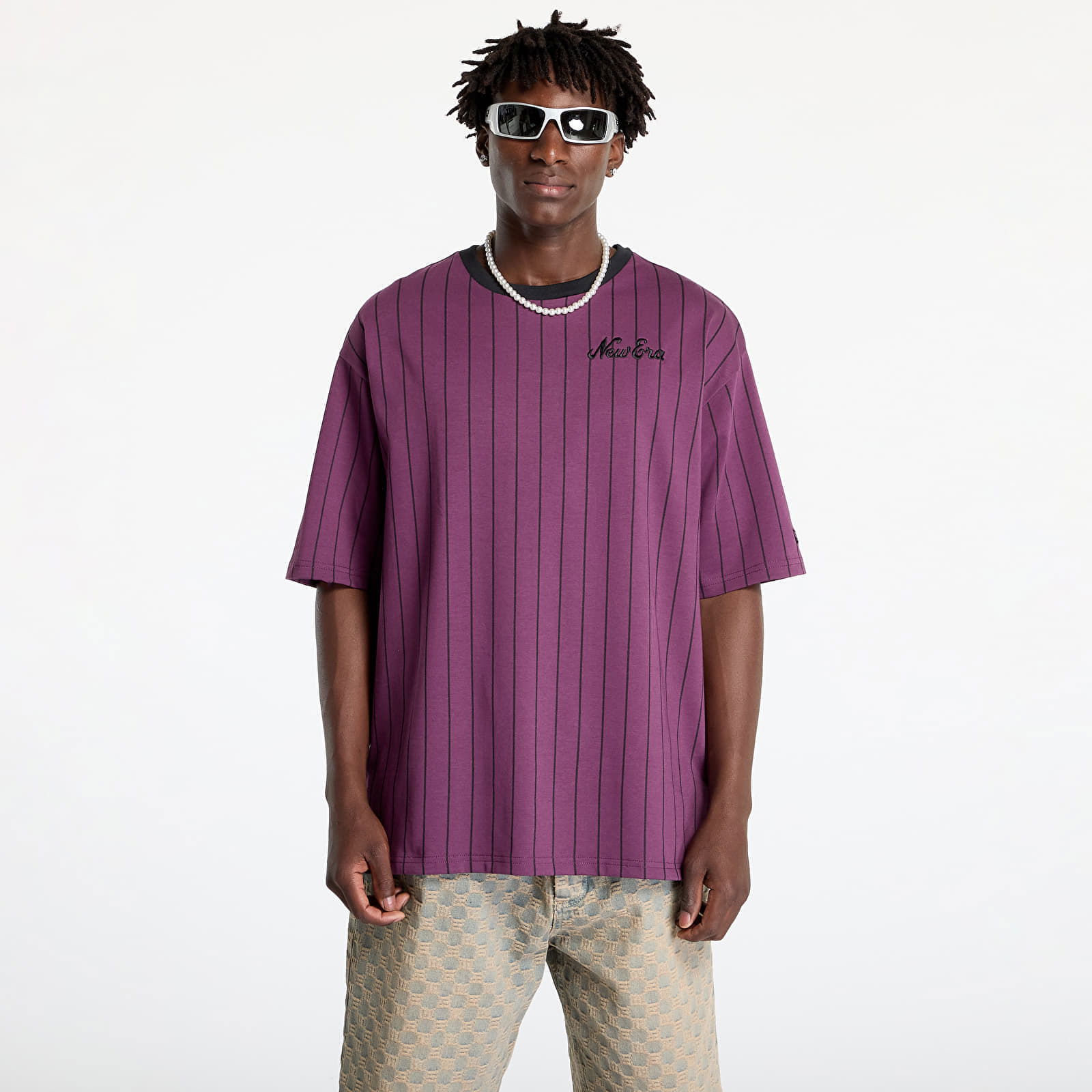 Pinstripe Oversized Tee UNISEX Damson/ Black