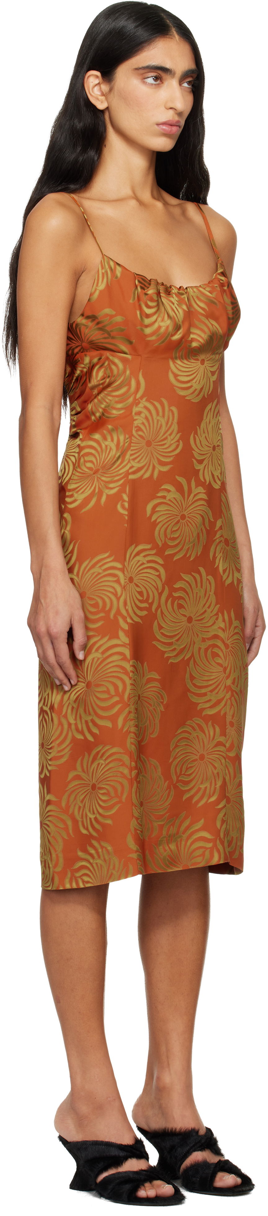 Šaty Dries Van Noten Dries Van Noten Jacquard Slip Midi Dress Oranžová | 252-011025-2140, 1