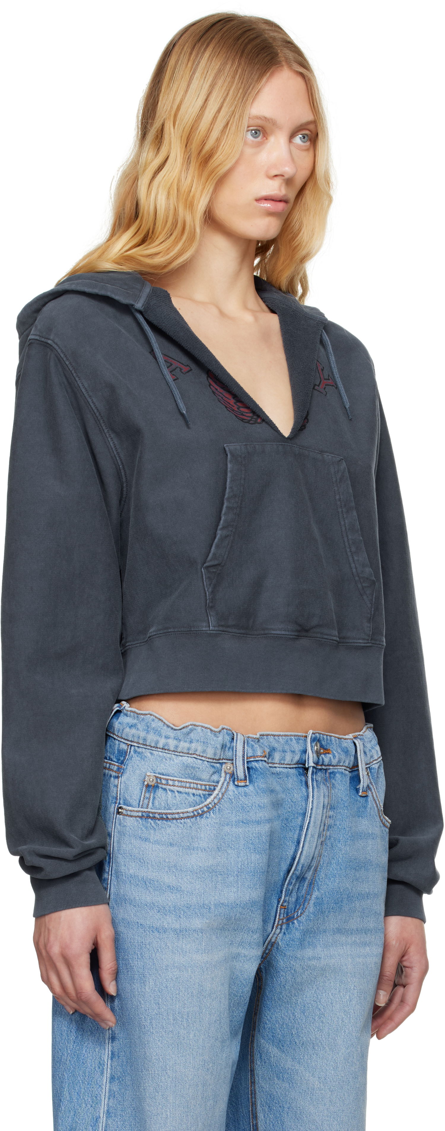 Mikina Alexander Wang Alexander Wang Distressed Cotton Cropped Hoodie Šedá | 4CC2251559, 1