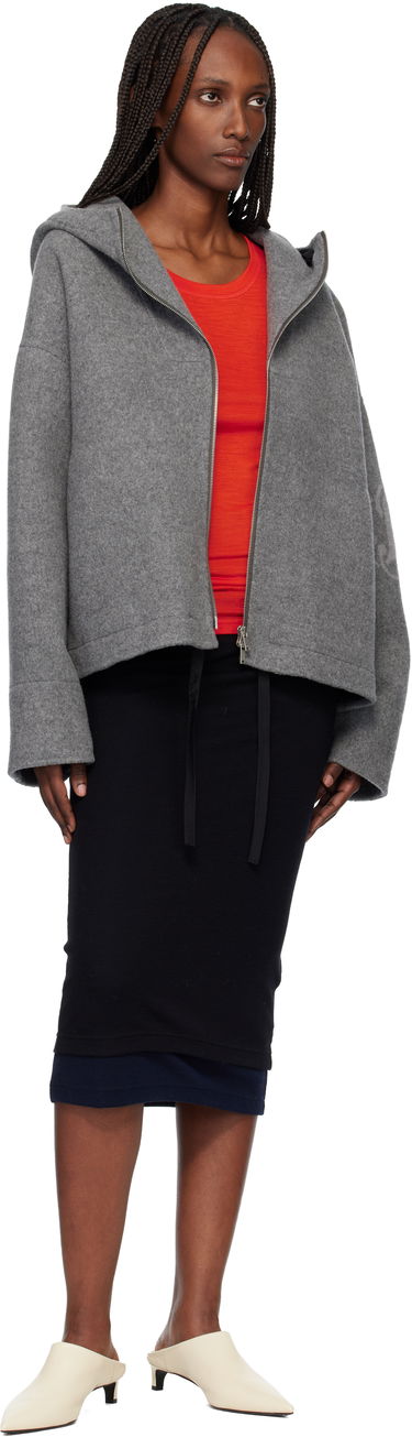 Bunda Jil Sander Jil Sander Cropped Hooded Full-Zip Felted Jacket Šedá | J40SW0012_J40020, 4