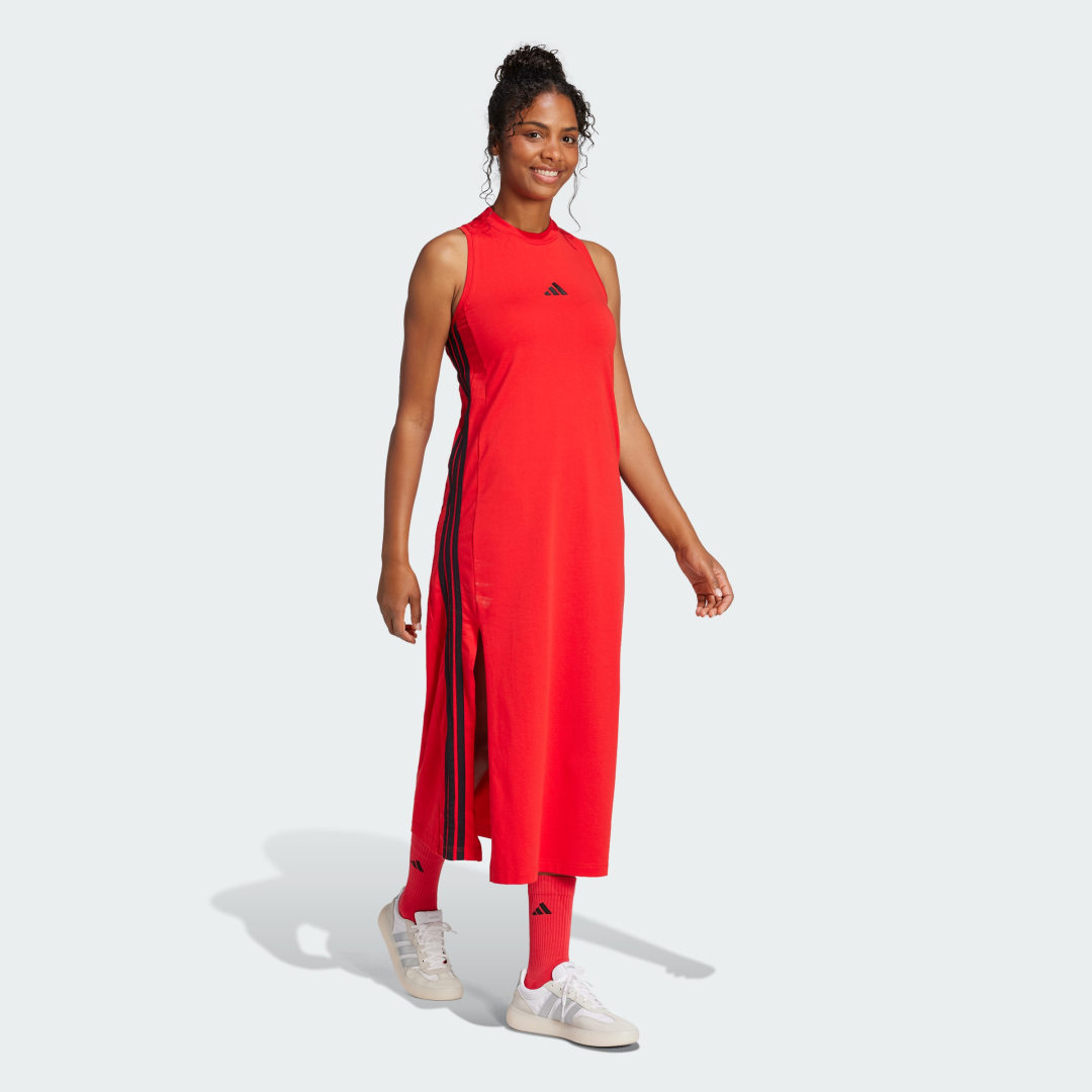 Šaty adidas Performance 3-Stripes Long Racerback Dress Červená | JE1206, 1
