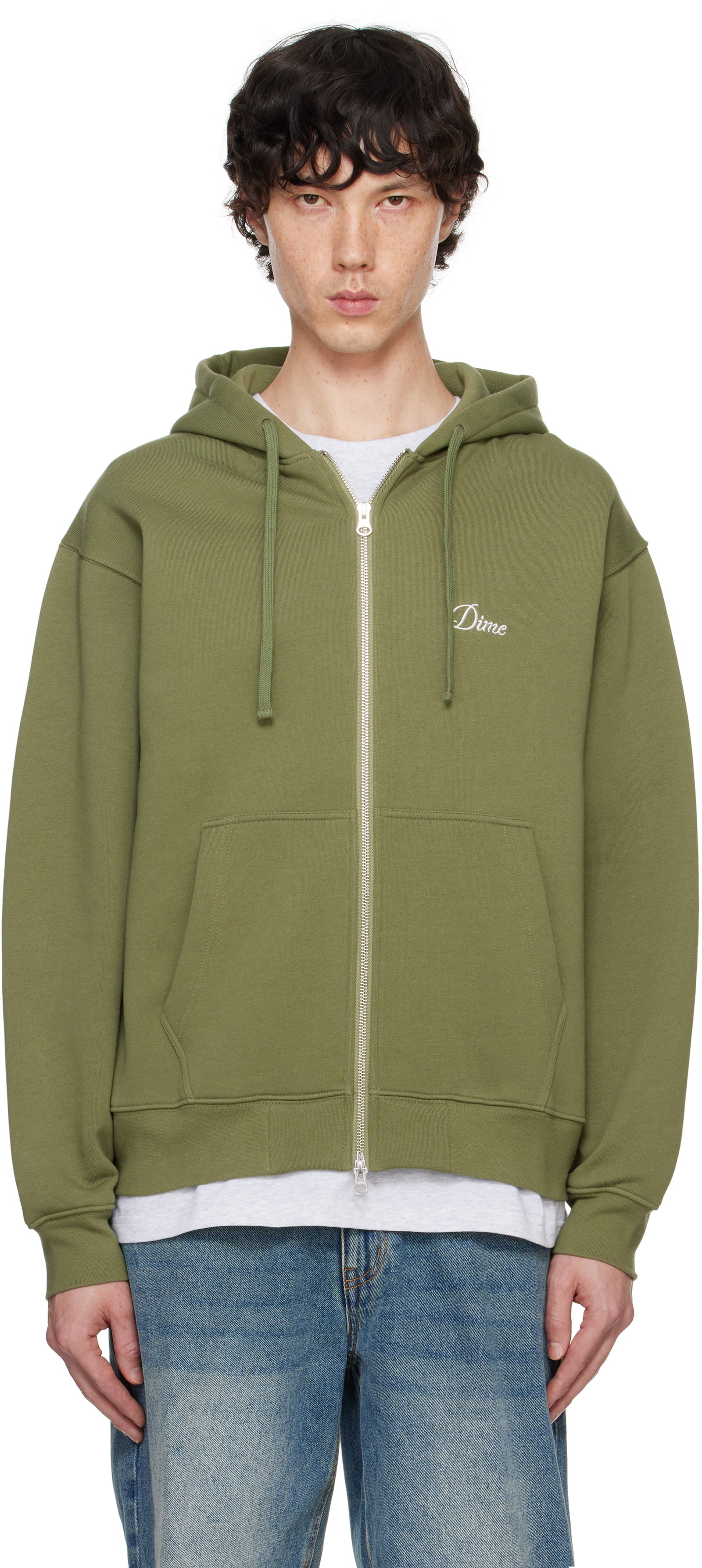 Khaki Cursive Zip Hoodie