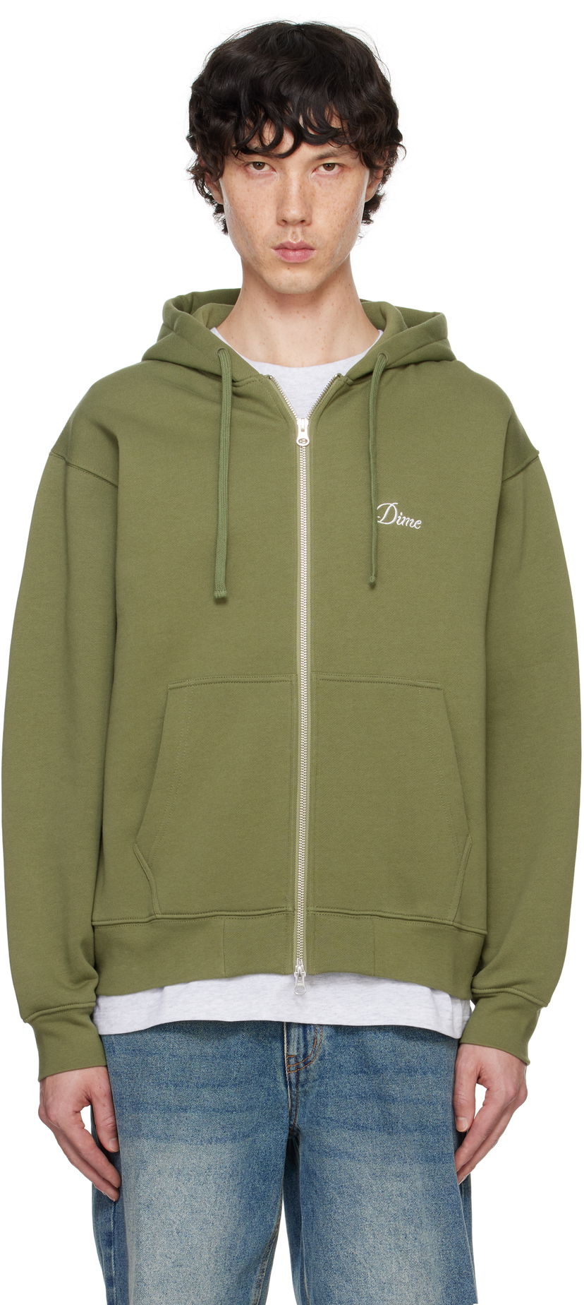 Mikina Dime Khaki Cursive Zip Hoodie Zelené | DIMEFA2425ARM