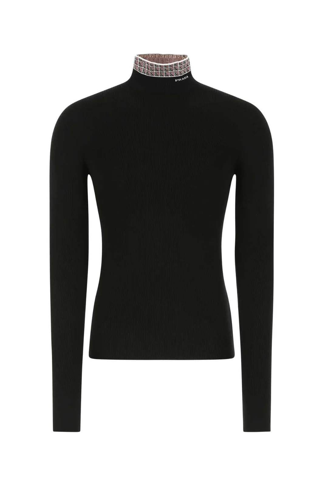 Sveter Prada Logo Intarsia Jacquard High-Neck Sweater Čierna | UMR527S22211IS F0BN9, 0