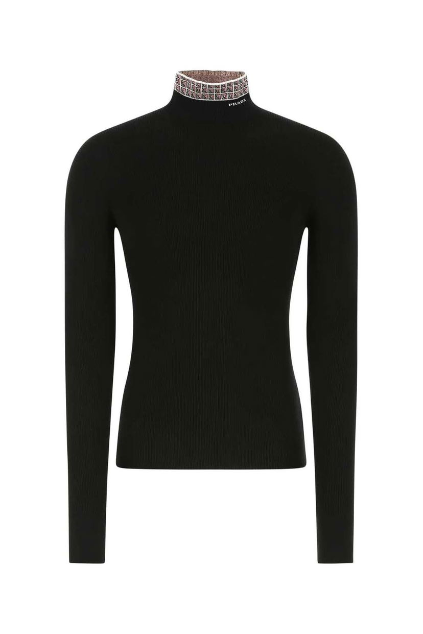 Sveter Prada Logo Intarsia Jacquard High-Neck Sweater Čierna | UMR527S22211IS F0BN9