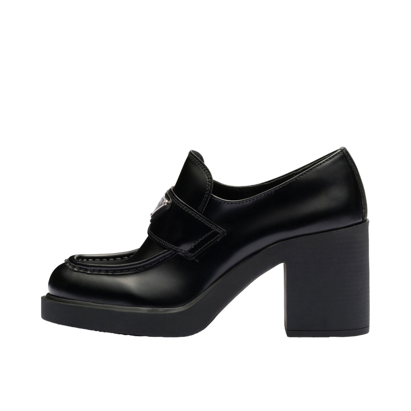 Tenisky a topánky Prada Chocolate High-Heeled Brushed Leather 85mm Loafers Čierna | 1D246M_055_F0002_F_085