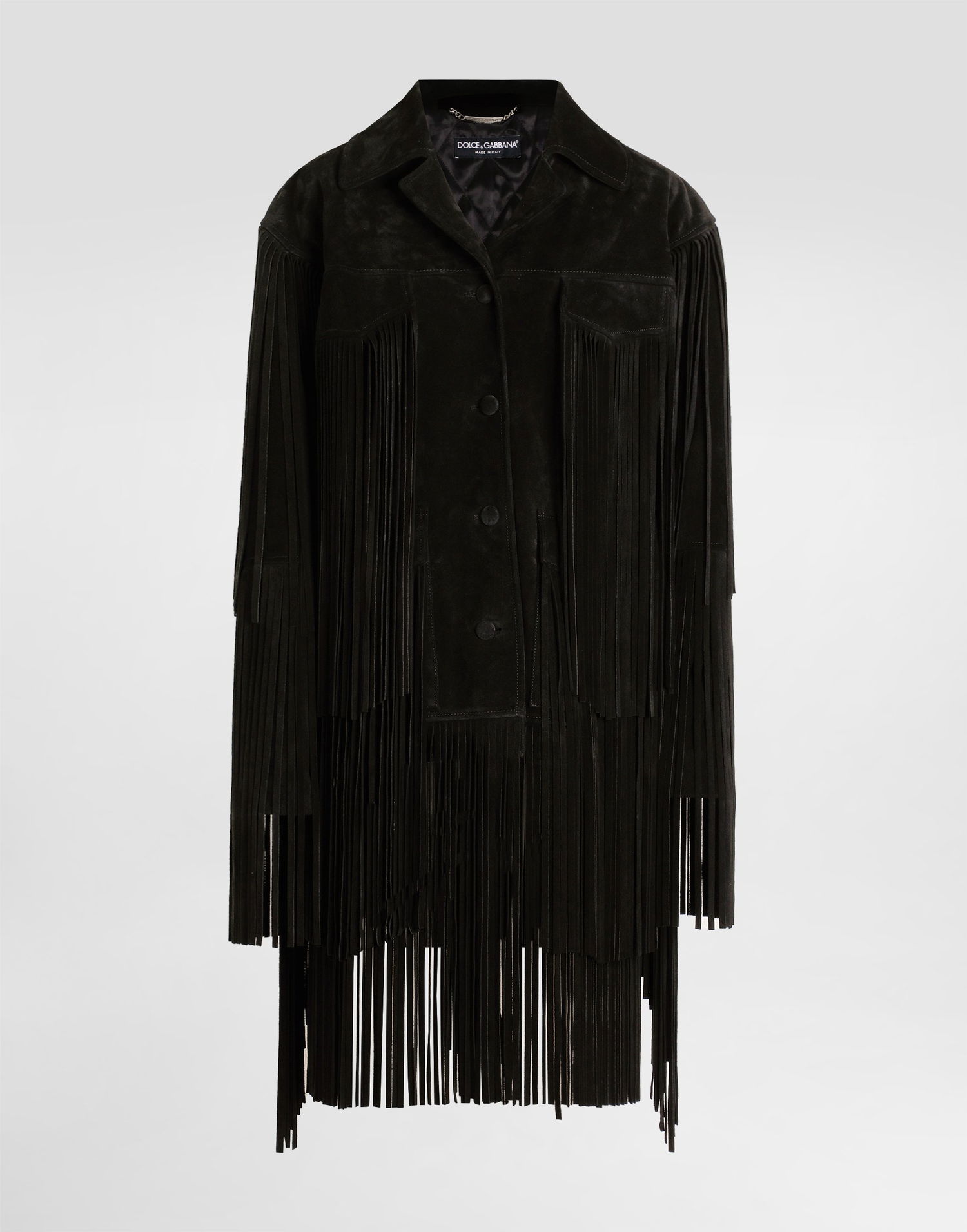 Bunda Dolce & Gabbana Dolce & Gabbana Women's Suede Fringe Jacket Čierna | F27GZLHULYFN0000, 0