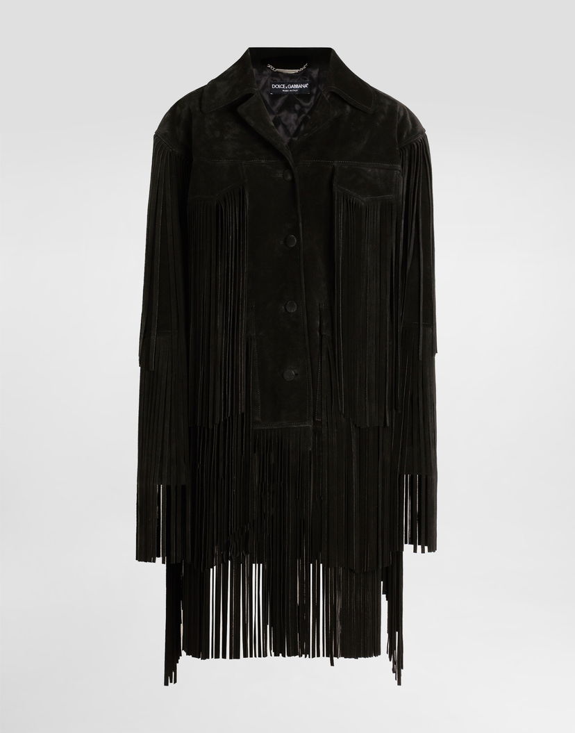 Bunda Dolce & Gabbana Dolce & Gabbana Women's Suede Fringe Jacket Čierna | F27GZLHULYFN0000