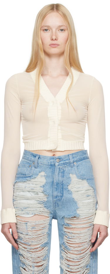 Sveter Maison Margiela MM6 Maison Margiela Elastic Jersey Mesh Long Sleeve Cardigan Béžová | S62NH0041 S24423, 0