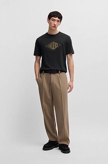 Tričko BOSS HUGO T-Shirt with Geometric Logo Embroidery Čierna | 50534934, 1