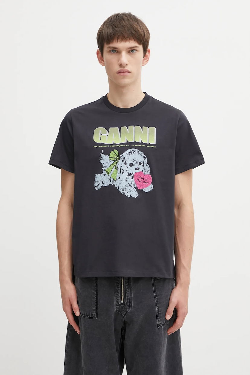 Tričko GANNI Basic Cotton Jersey Neon Puppy T-Shirt Čierna | T4333