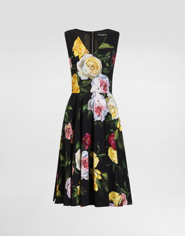 Šaty Dolce & Gabbana Dolce & Gabbana Peony and Rose Print Cady Midi Dress Čierna | F6TLCTFSRPHHN5IY, 0