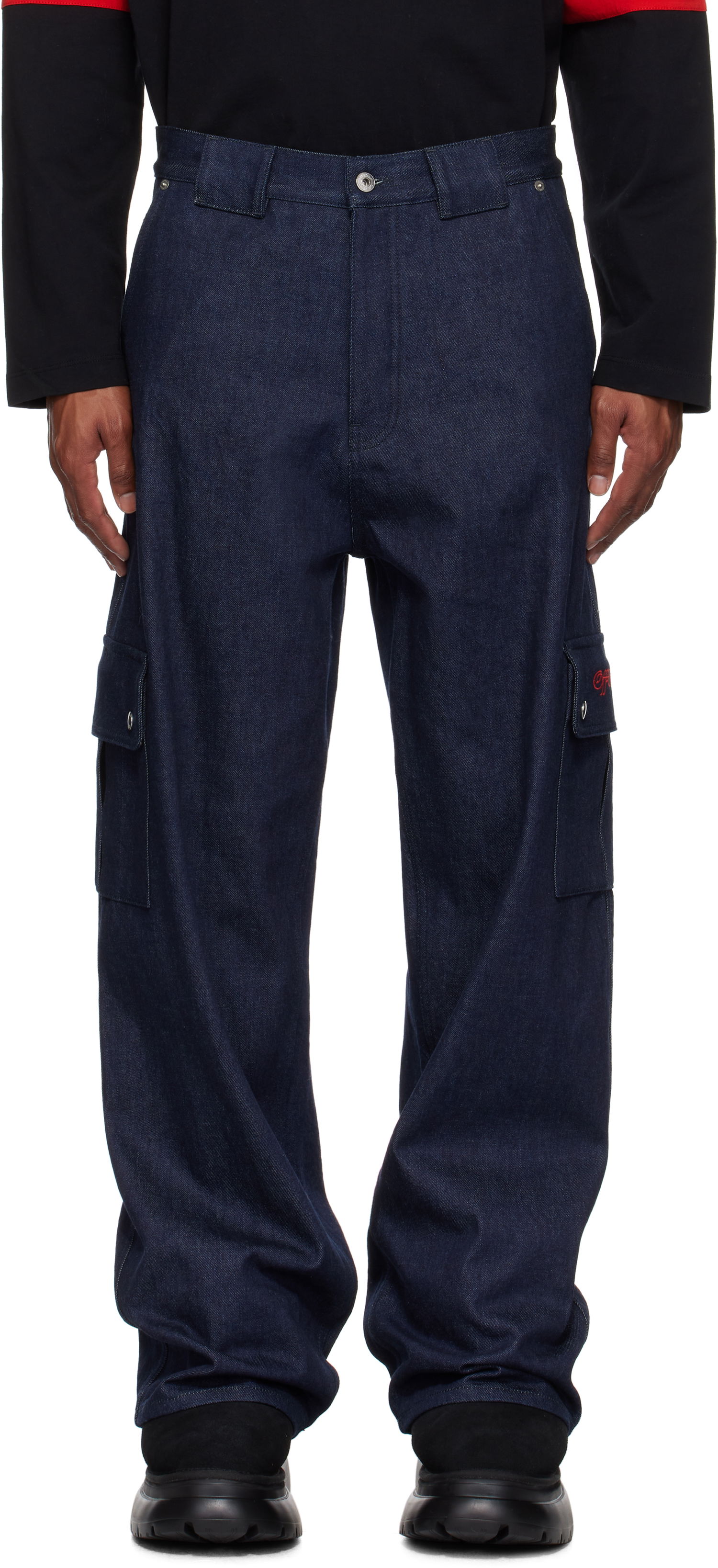 Cargo nohavice Off-White Script Raw Denim Cargo Pants Modrá | OMYA18FF24DEN0014225, 0