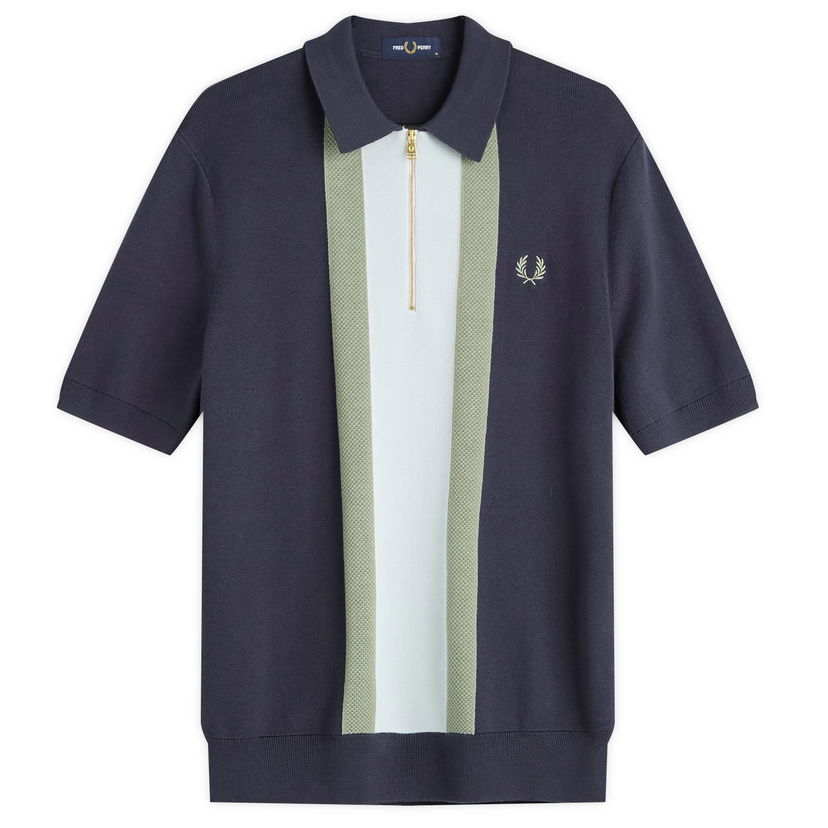 Polo tričko Fred Perry Textured Stripe Knitted Zip Polo Shirt Navy | K1342-738