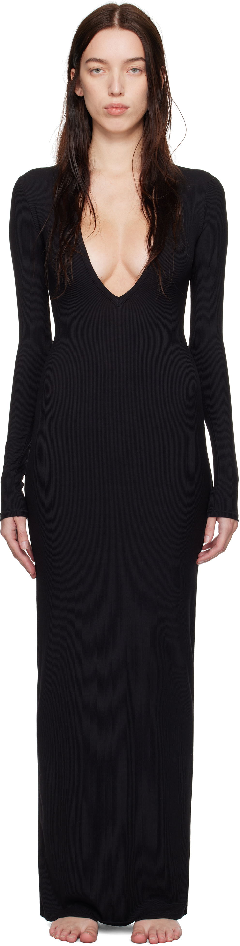 Šaty SKIMS SKIMS Soft Lounge Deep Plunge Maxi Dress Čierna | DR-DRS-6085W, 0