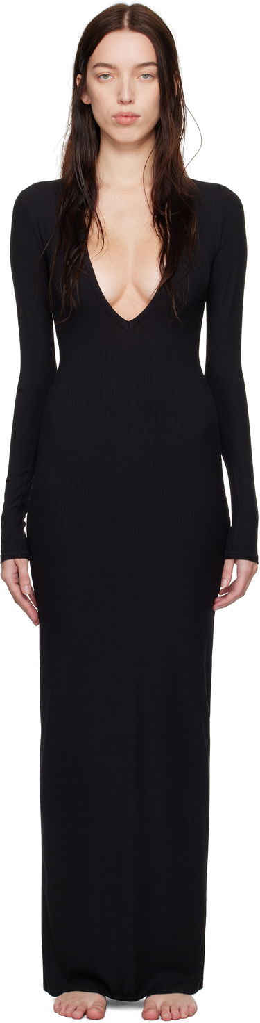 Šaty SKIMS SKIMS Soft Lounge Deep Plunge Maxi Dress Čierna | DR-DRS-6085W, 0